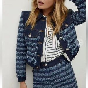 Veronica Beard Santo Cotton-Blend Tweed And Denim Jacket Blazer